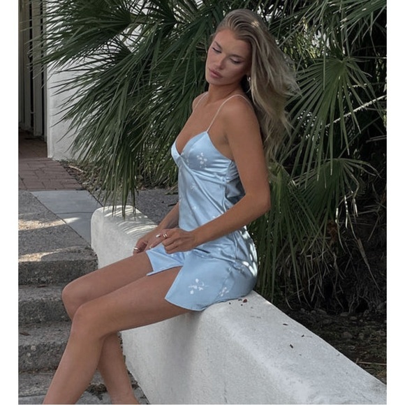 PRINCESS POLLY • Blue Floral Stargazing Mini Spaghetti Strap Dress - Picture 3 of 15